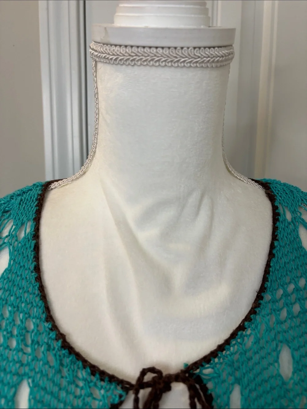 Tommy Bahama Teal Crochet Tie-Neck  Swim Coverup with White Stripes. Linen  XL
